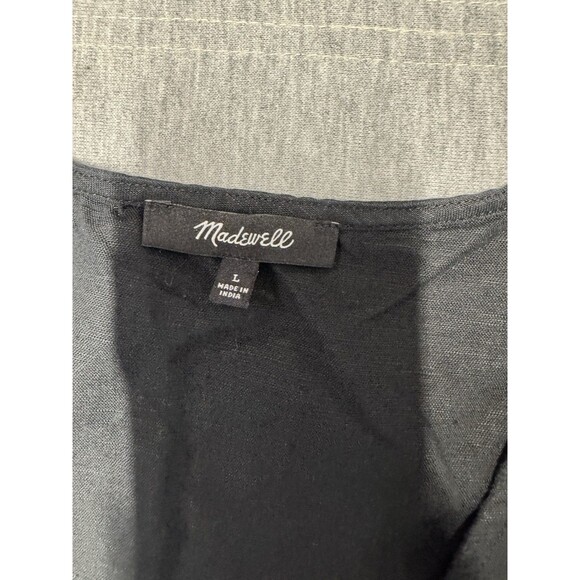 Madewell Dress Womens Large Flare Linen Blend Alexandra Button Front Short Black - Picture 6 of 11